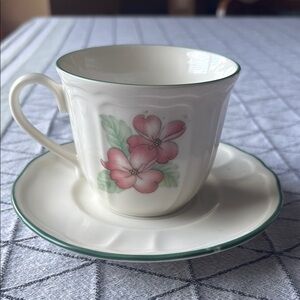 Floral Teacup and Saucer Set - Pink and Green